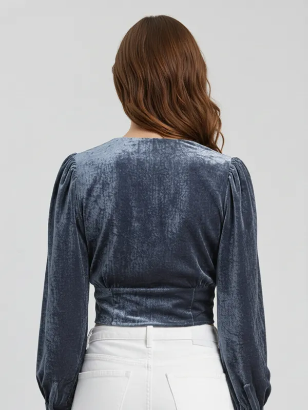 Grey_Velvet_V_Neck_Long_Sleeve_Wrap_Crop_Top