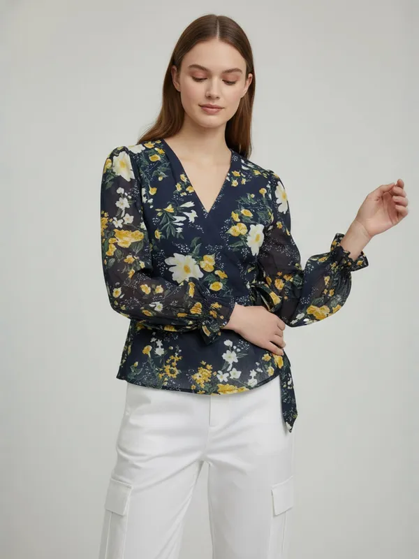 ANVI_Be_Yourself_Women_Floral_Printed_Navy_Blue_Georgette_V_Neck_Long_Sleeve_Waist_Tie-ups_Wrap_Top