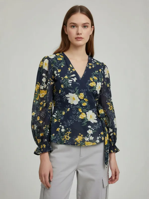 ANVI_Be_Yourself_Women_Floral_Printed_Navy_Blue_Georgette_V_Neck_Long_Sleeve_Waist_Tie-ups_Wrap_Top
