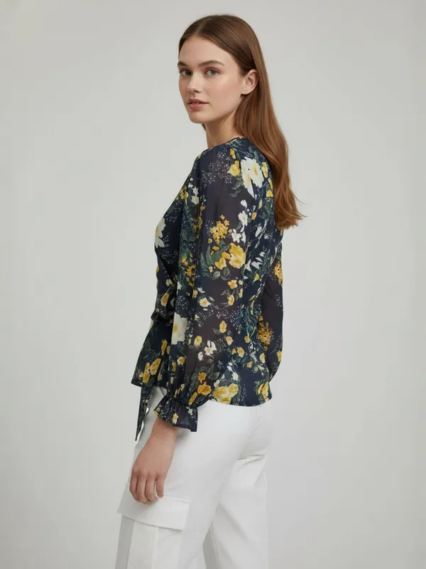 ANVI_Be_Yourself_Women_Floral_Printed_Navy_Blue_Georgette_V_Neck_Long_Sleeve_Waist_Tie-ups_Wrap_Top