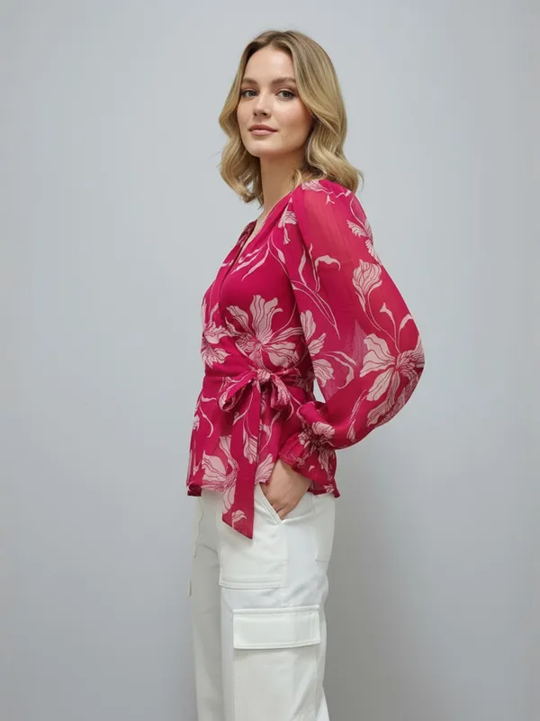 ANVI_Be_Yourself_Women_Floral_Printed_Pink_Chiffon_V_Neck_Long_Sleeve_Waist_Tie-ups_Wrap_Top