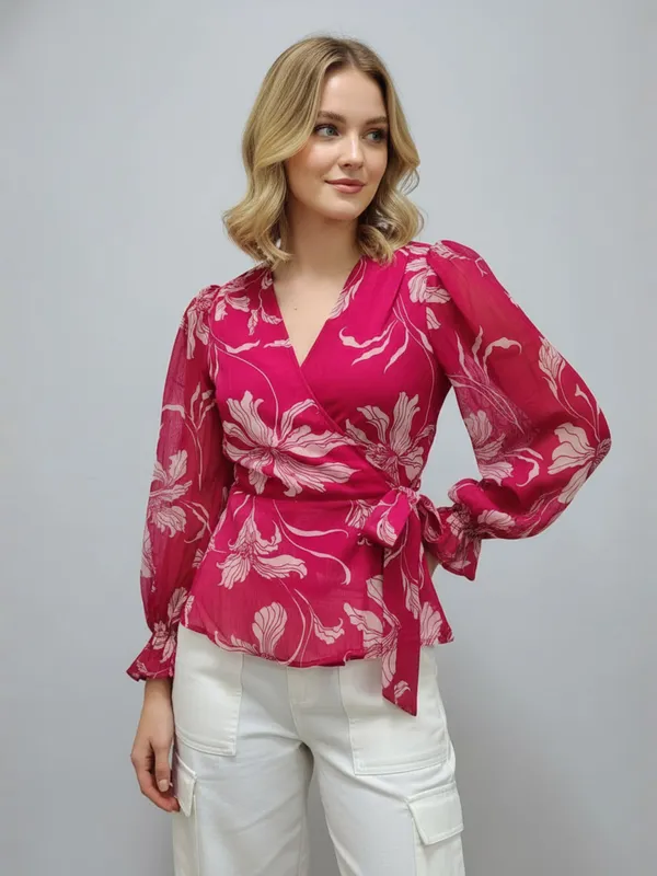 ANVI_Be_Yourself_Women_Floral_Printed_Pink_Chiffon_V_Neck_Long_Sleeve_Waist_Tie-ups_Wrap_Top