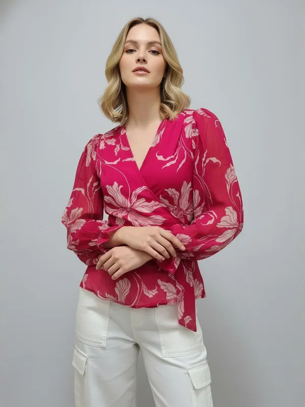 ANVI_Be_Yourself_Women_Floral_Printed_Pink_Chiffon_V_Neck_Long_Sleeve_Waist_Tie-ups_Wrap_Top
