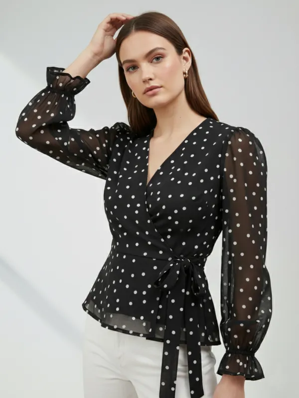 Polka_Dot_Printed_Georgette_V_Neck_Puff_Sleeves_Wrap_Crop_Top