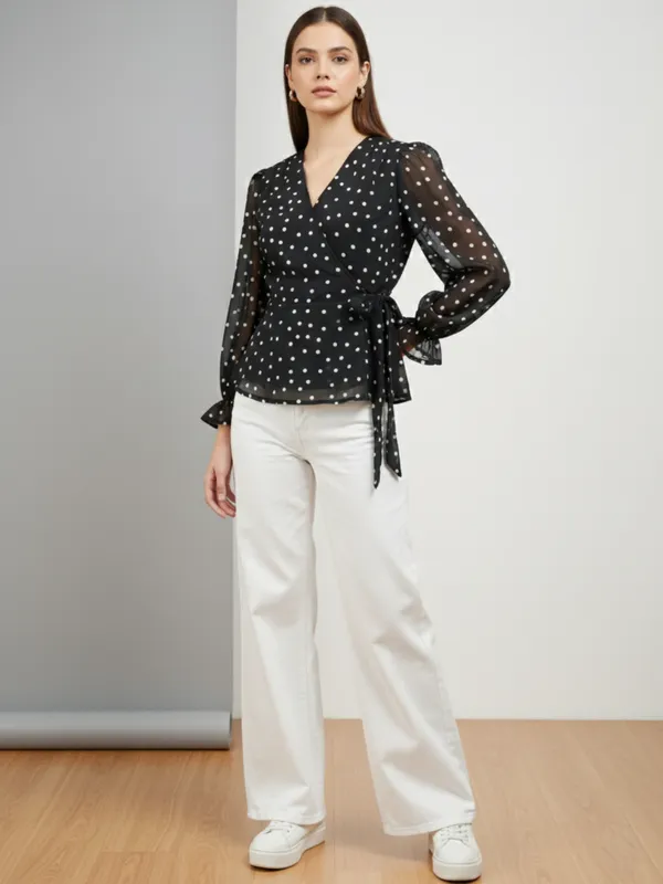 Polka_Dot_Printed_Georgette_V_Neck_Puff_Sleeves_Wrap_Crop_Top