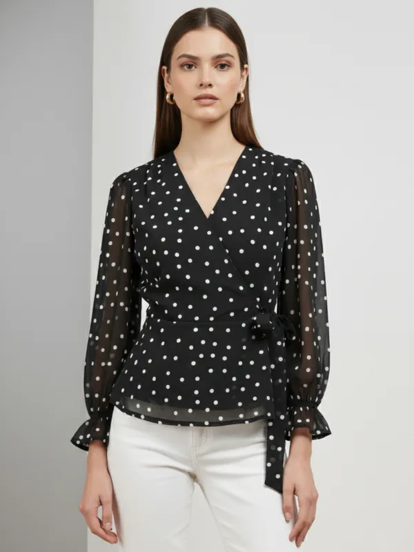 Polka_Dot_Printed_Georgette_V_Neck_Puff_Sleeves_Wrap_Crop_Top
