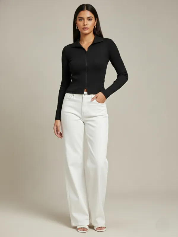 Solid_Black_Ribbed_Collared_Neck_Long_Sleeve_Front_Zipper_Crop_Top