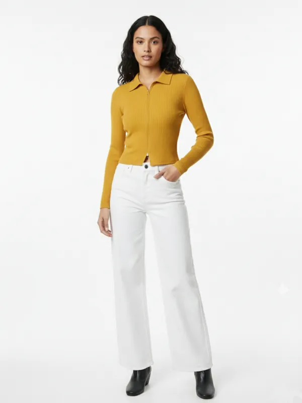 Solid_Yellow_Ribbed_Collared_Neck_Long_Sleeve_Front_Zipper_Crop_Top