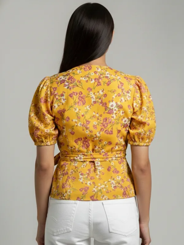 Floral_Printed_Yellow_Georgette_V_Neck_Puff_Sleeve_Waist_Tie-ups_Wrap_Top