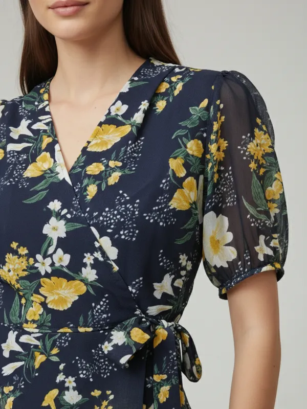 Floral_Printed_Navy_Blue_Georgette_V_Neck_Puff_Sleeve_Waist_Tie-ups_Wrap_Top