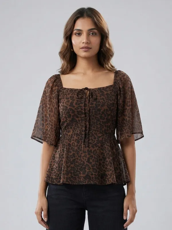 Animal_Print_Square_Neck_Flared_Sleeve_Chiffon_Peplum_Top