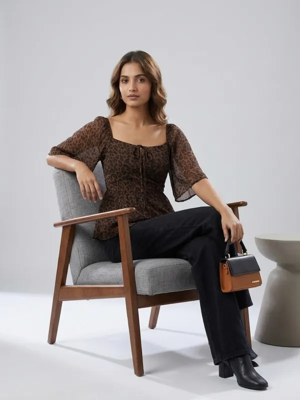 Animal_Print_Square_Neck_Flared_Sleeve_Chiffon_Peplum_Top