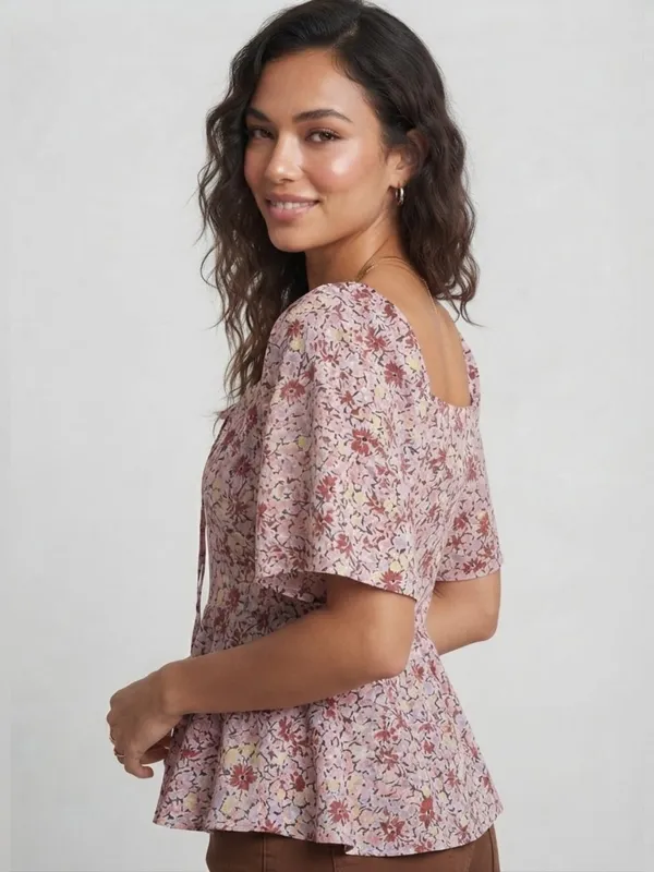 ANVI_Be_Yourself_Women_Floral_Printed_Pink_Square_Neck_Flutter_Sleeve_Smocked_Regular_Peplum_Top