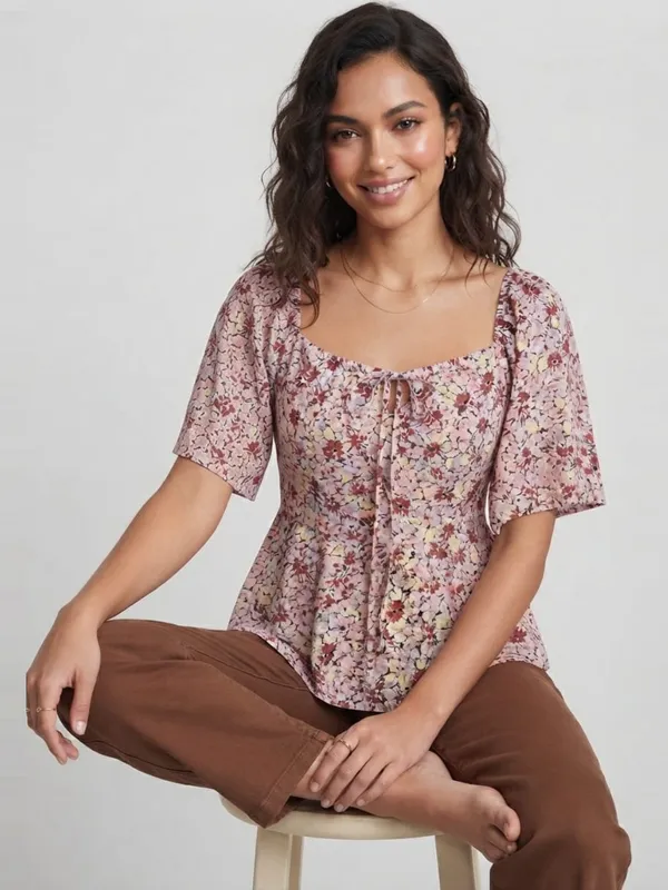ANVI_Be_Yourself_Women_Floral_Printed_Pink_Square_Neck_Flutter_Sleeve_Smocked_Regular_Peplum_Top