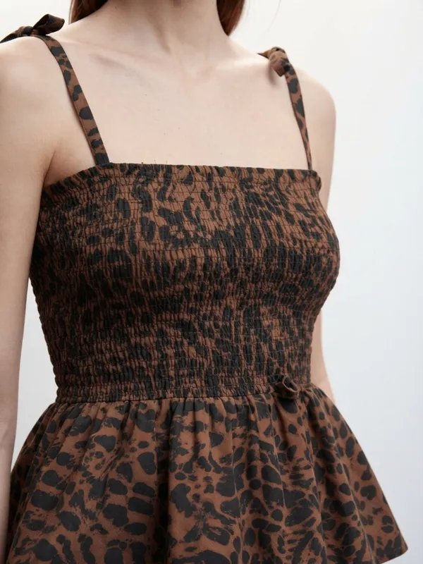 ANVI_Be_Yourself_Women_Animal_Printed_Brown_Crepe_Shoulder_Straps_Sleeveless_Smocked_Fitted_Top