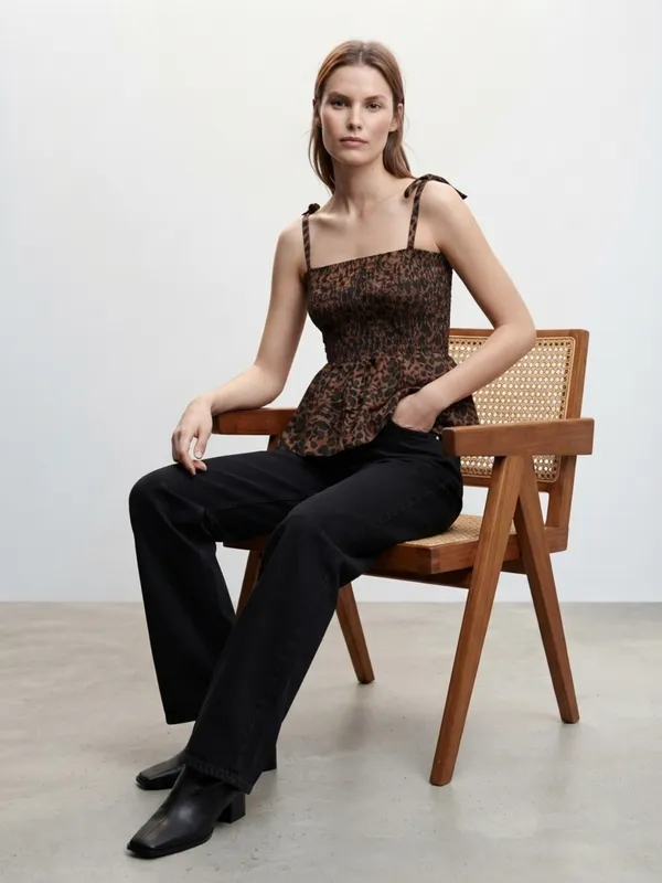 ANVI_Be_Yourself_Women_Animal_Printed_Brown_Crepe_Shoulder_Straps_Sleeveless_Smocked_Fitted_Top