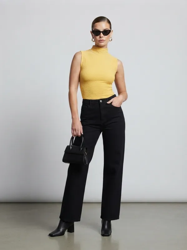 ANVI_Be_Yourself_Solid_Yellow_Scrabble_Ribbed_High_Neck_Sleeveless_Regular_Top