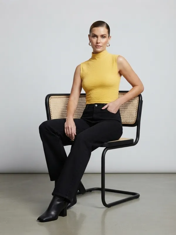 ANVI_Be_Yourself_Solid_Yellow_Scrabble_Ribbed_High_Neck_Sleeveless_Regular_Top
