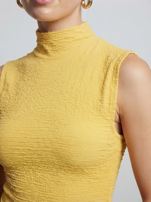ANVI_Be_Yourself_Solid_Yellow_Scrabble_Ribbed_High_Neck_Sleeveless_Regular_Top