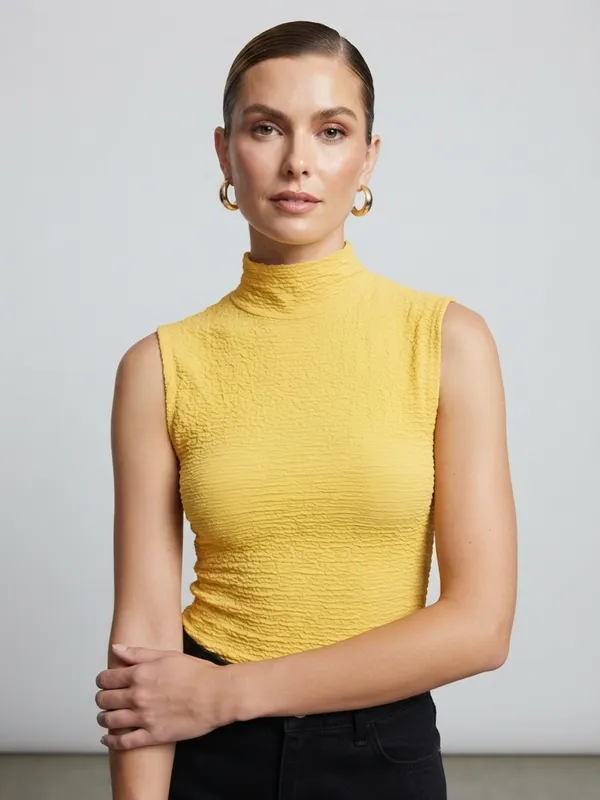 ANVI_Be_Yourself_Solid_Yellow_Scrabble_Ribbed_High_Neck_Sleeveless_Regular_Top