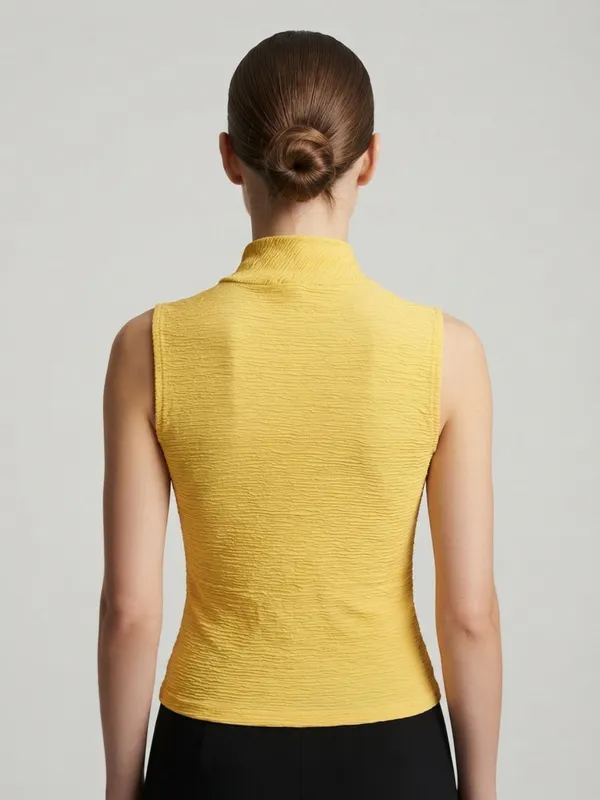 ANVI_Be_Yourself_Solid_Yellow_Scrabble_Ribbed_High_Neck_Sleeveless_Regular_Top