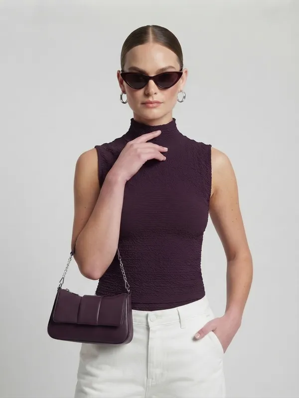 ANVI_Be_Yourself_Solid_Wine_Scrabble_Ribbed_High_Neck_Sleeveless_Regular_Top