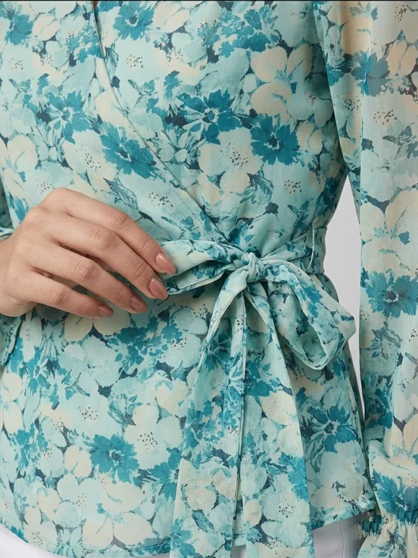ANVI_Be_Yourself_Floral_Printed_Sea_Green_Georgette_V_Neck_Long_Sleeve_Waist_tie-ups_Wrap_Top