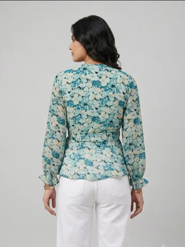 ANVI_Be_Yourself_Floral_Printed_Sea_Green_Georgette_V_Neck_Long_Sleeve_Waist_tie-ups_Wrap_Top