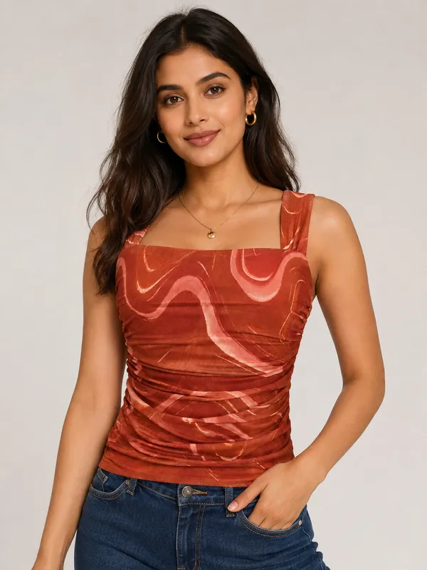 ANVI_Be_Yourself_Abstract_Printed_Wine_Lycra_Net_Square_Neck_Sleeveless_Fitted_Top