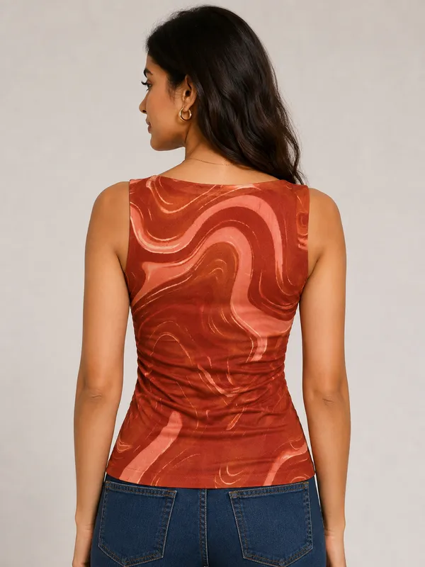 ANVI_Be_Yourself_Abstract_Printed_Wine_Lycra_Net_Square_Neck_Sleeveless_Fitted_Top