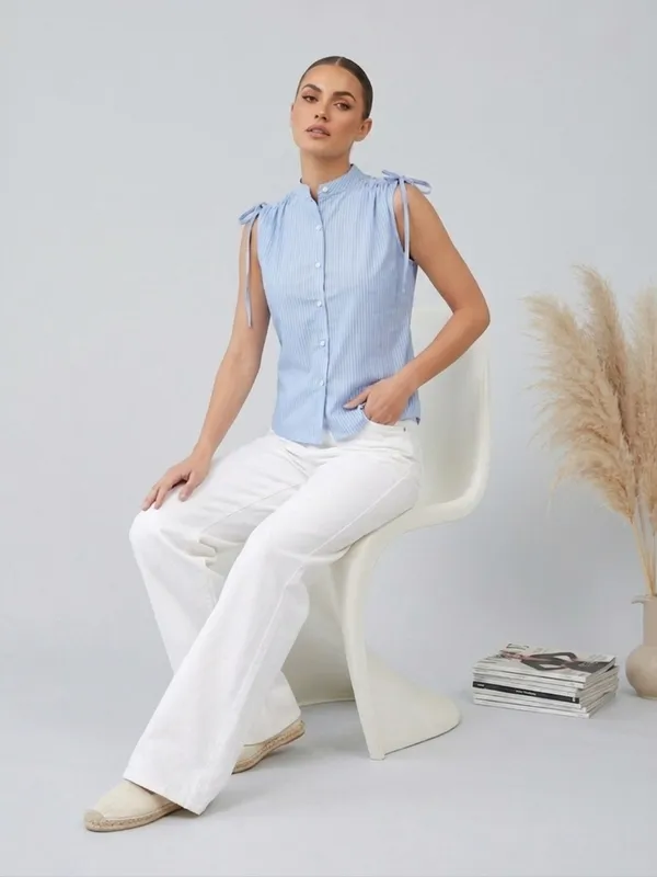 ANVI_Be_Yourself_Women_Stripped_Blue_Cotton_Mandarin_Neck_Sleeveless_Front_Buttoned_Regular_Top