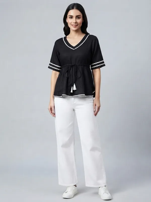 ANVI_Be_Yourself_Women's_Solid_Pink_Rayon_V_Neck_Half_Flared_Sleeve_Regular_Waist_tie-ups_Peplum_Top