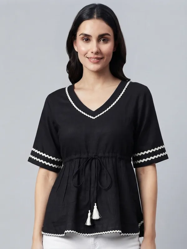 ANVI_Be_Yourself_Women's_Solid_Pink_Rayon_V_Neck_Half_Flared_Sleeve_Regular_Waist_tie-ups_Peplum_Top