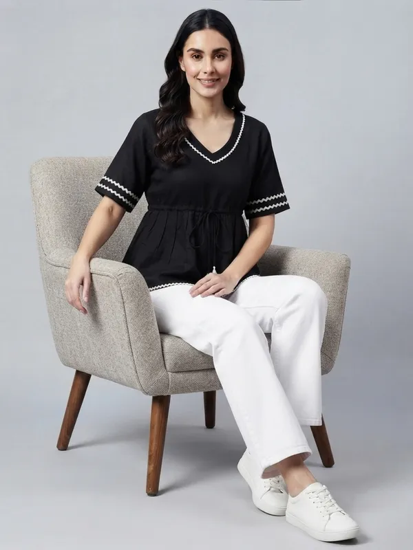 ANVI_Be_Yourself_Women's_Solid_Pink_Rayon_V_Neck_Half_Flared_Sleeve_Regular_Waist_tie-ups_Peplum_Top
