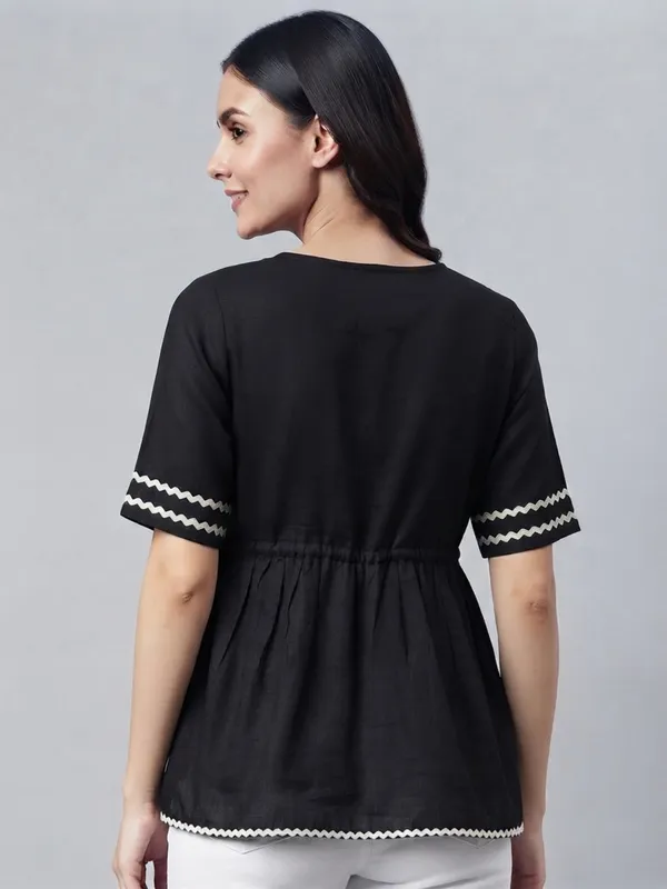 ANVI_Be_Yourself_Women's_Solid_Pink_Rayon_V_Neck_Half_Flared_Sleeve_Regular_Waist_tie-ups_Peplum_Top