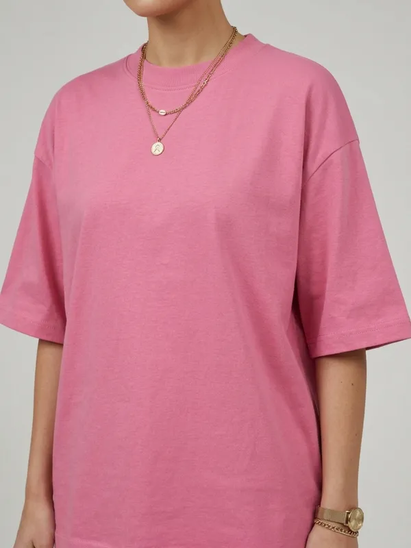 Women_Solid_Pink_Cotton_Round_Neck_Half_Sleeve_Oversized_T-shirt