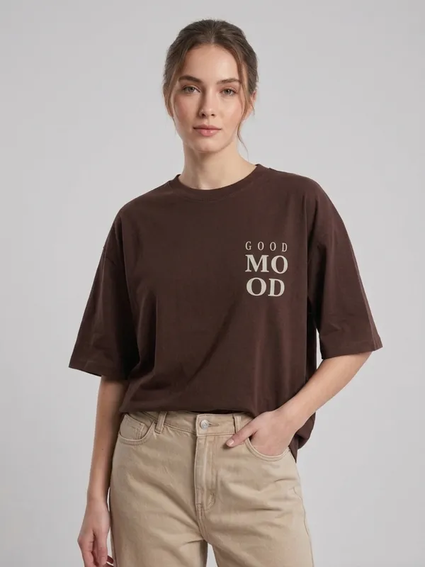 ANVI_Be_Yourself_Women_Printed_Brown_Cotton_Round_Neck_Half_Sleeve_Oversized_T-Shirt