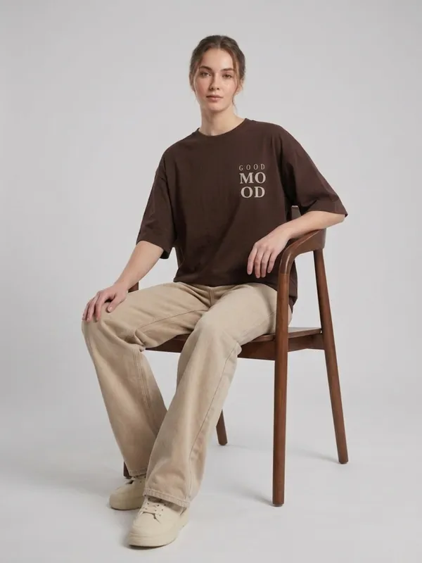 ANVI_Be_Yourself_Women_Printed_Brown_Cotton_Round_Neck_Half_Sleeve_Oversized_T-Shirt