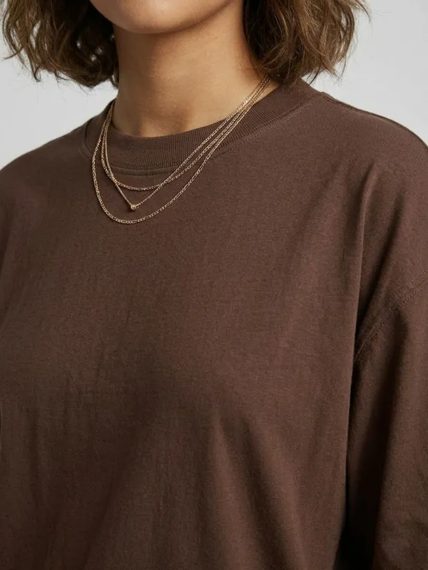 Women_Solid_Dark_Brown_Cotton_Round_Neck_Half_Sleeve_Oversized_T-shirt