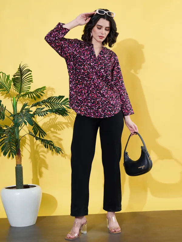 Women_Floral_Printed_Multicolor_Mandarin_Neck_Crepe_Casual_Top