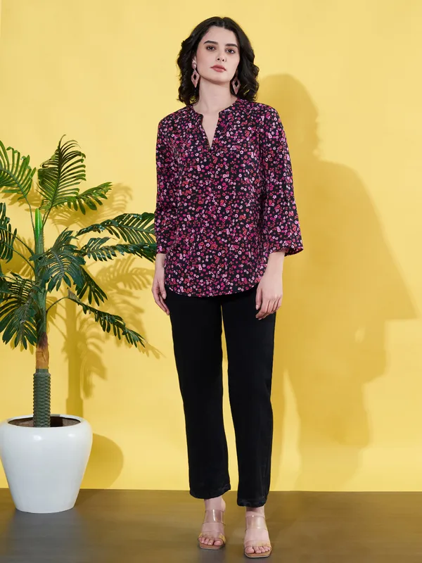 Women_Floral_Printed_Multicolor_Mandarin_Neck_Crepe_Casual_Top