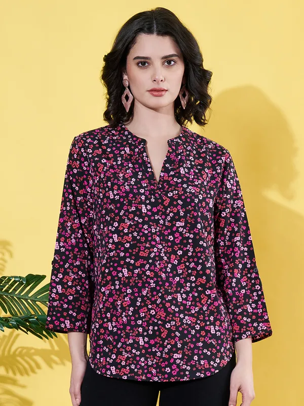 Women_Floral_Printed_Multicolor_Mandarin_Neck_Crepe_Casual_Top