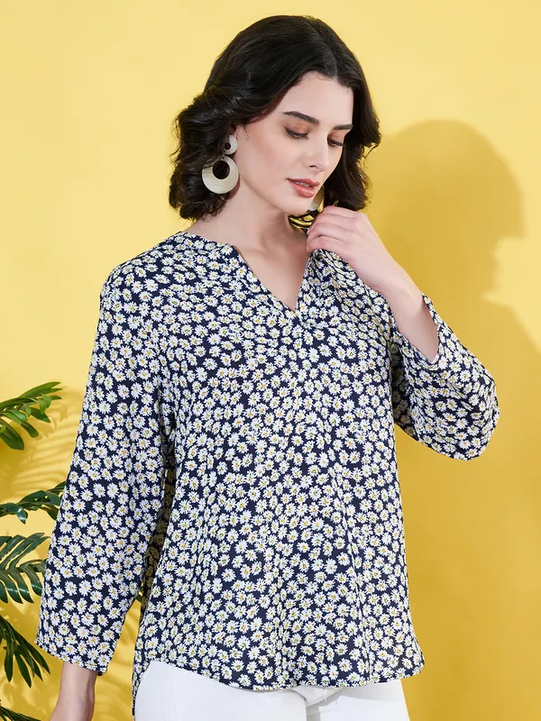Women_Floral_Printed_Blue_Mandarin_Neck_Crepe_Casual_Top