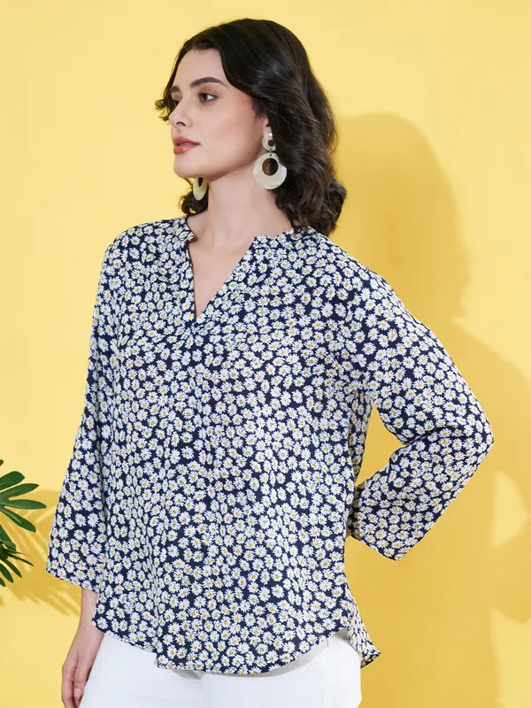 Women_Floral_Printed_Blue_Mandarin_Neck_Crepe_Casual_Top