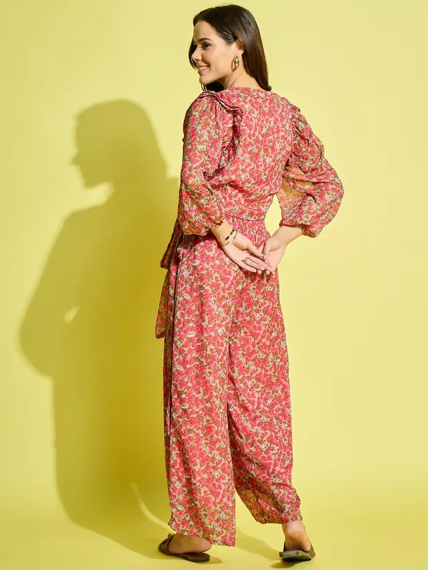 Pink_Chiffon_V-Neck_Top_&_Palazzos_Co-ords_Set_For_Women