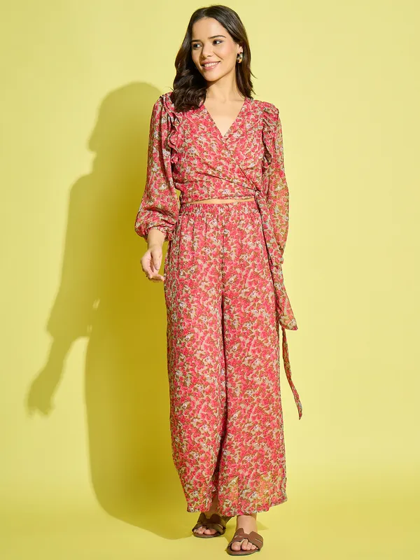 Pink_Chiffon_V-Neck_Top_&_Palazzos_Co-ords_Set_For_Women