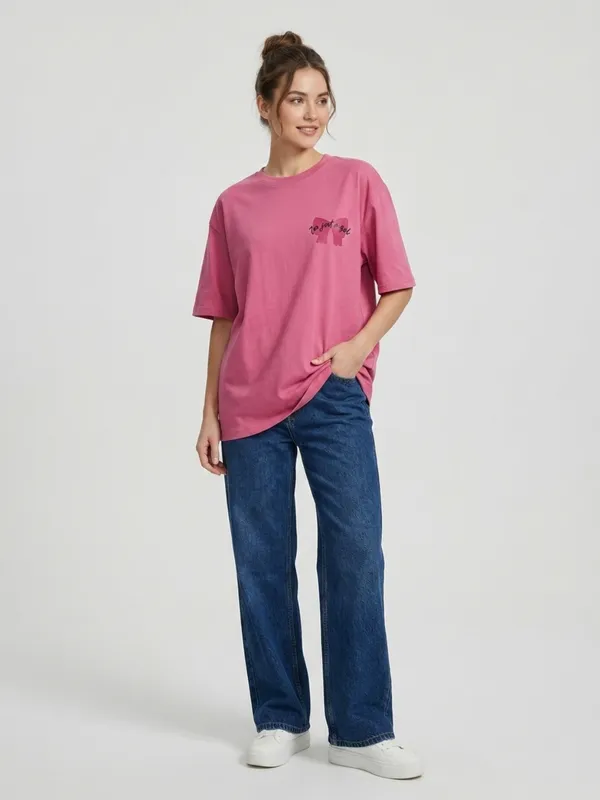 ANVI_Be_Yourself_Women_Printed_Pink_Cotton_Round_Neck_Half_Sleeve_Oversized_T-Shirt