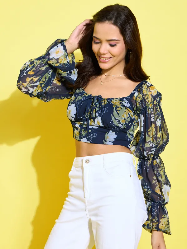 Navy_Blue_&_Mustard_Yellow_Floral_Print_Crop_Top