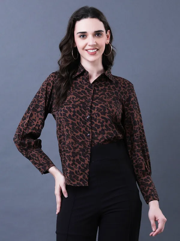 Brown_Crepe_Regular_Fit_Top_Animal_Print_For_Women.