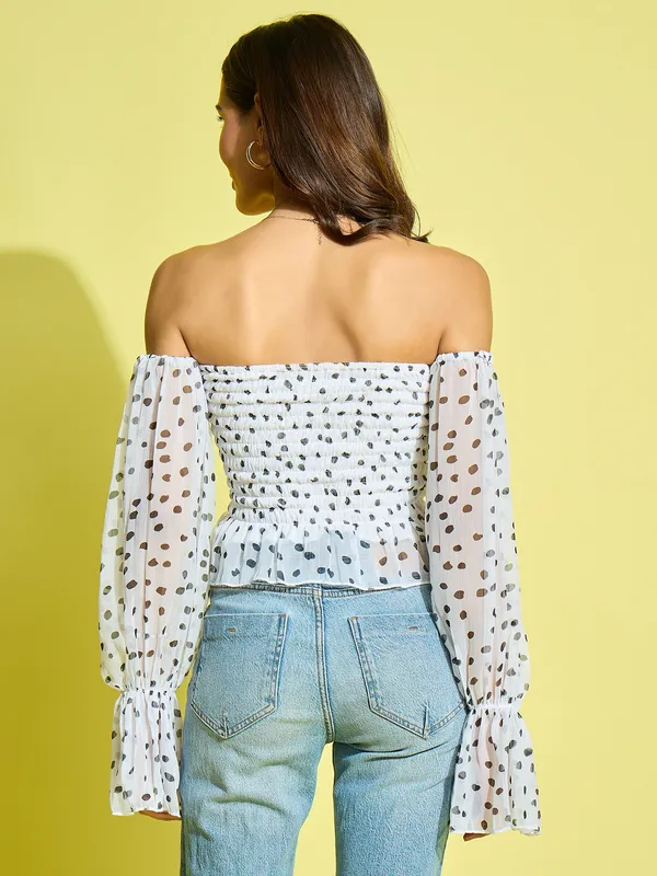 Polka_Dot_Print_Off-Shoulder_Bell_Sleeve_Smocked_Chiffon_Bardot_Crop_Top